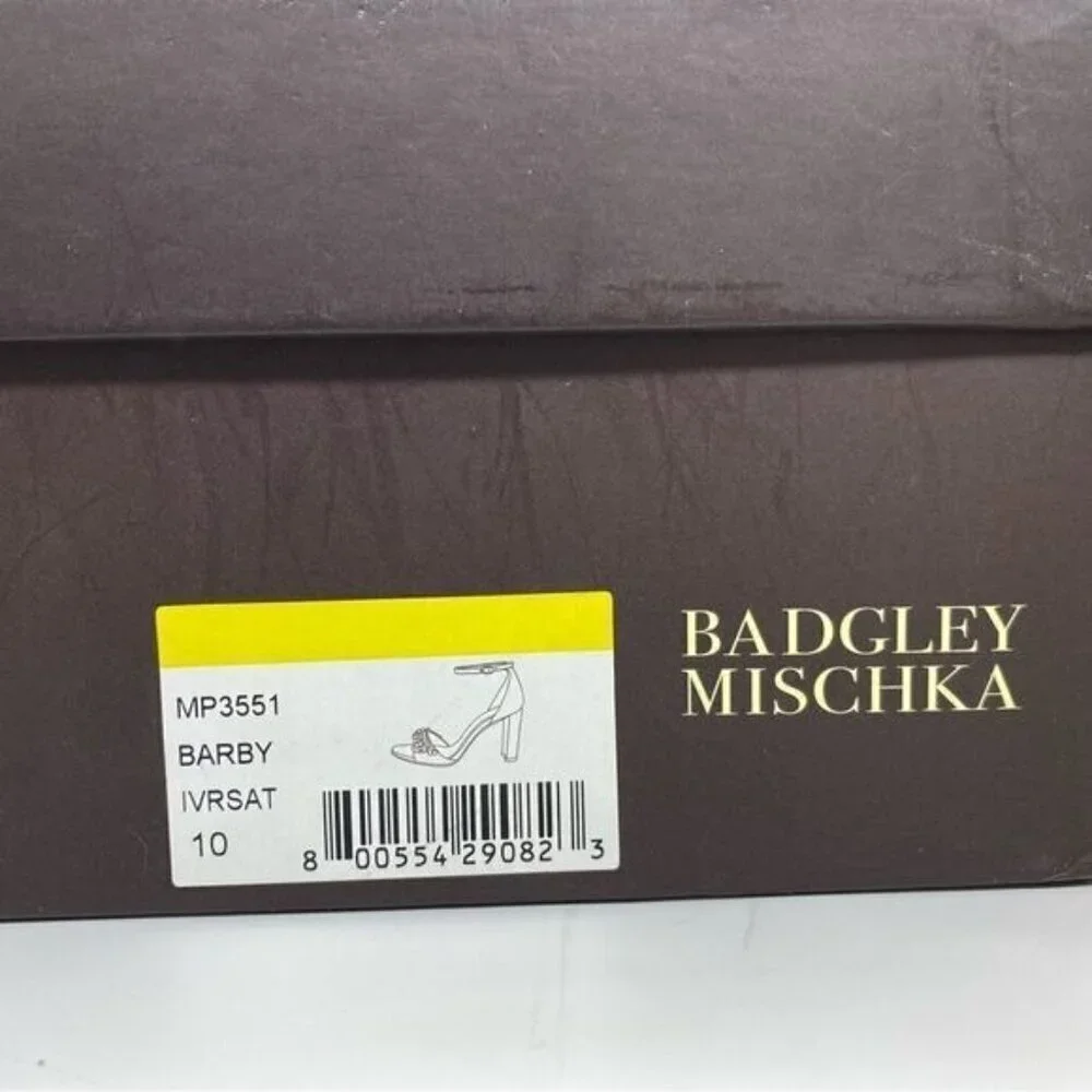 Badgley Mischka Women's Barby Ivory Satin Jeweled Heels New